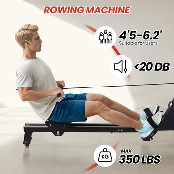 Magnetic Rowing Machine for Home with 350lb Weight Capacity, 14/32 Level Magnetic Resistance, Foldable & Compact Rower Machine, 6