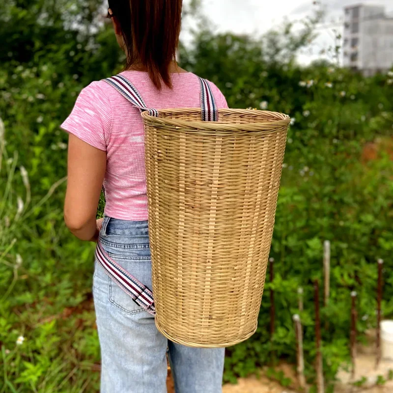Large Capacity Double Shoulder Bamboo Basket Portable Outdoor Picnic Basket Tea Picking Baskets Dance Props Organization Basket 3