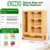 Bamboo Ziplock Food Bag Holder Compatible Wall Storage Racks Kitchen Storage Shelf Plastic Wrap Organizer Dispenser With Cutter 2