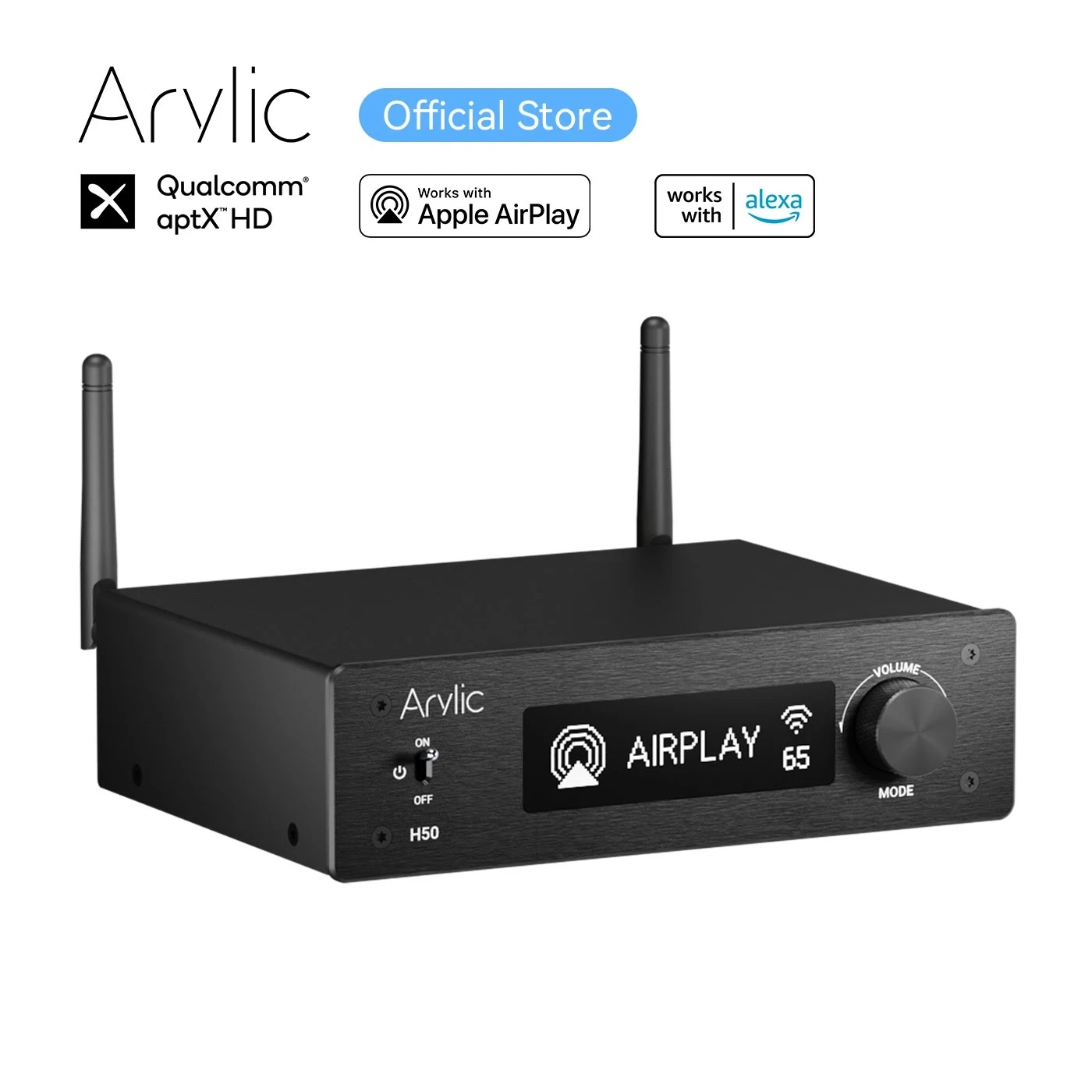 Arylic H50 무선 스테레오 HiFi 스테레오 증폭기, ES9023P 세이버 DAC, QCC3040, 블루투스 5.2, aptX HD, 알렉사와 함께 작동, 50 Wx2, 신제품