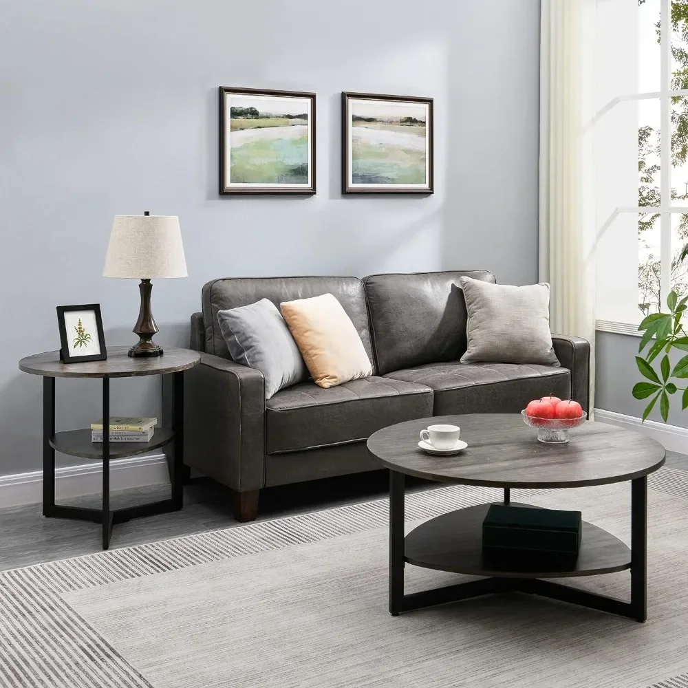 

Circular Wood Center Tea Table With Metal Leg Round Coffee Table for Living Room Easy Assembly Freight free