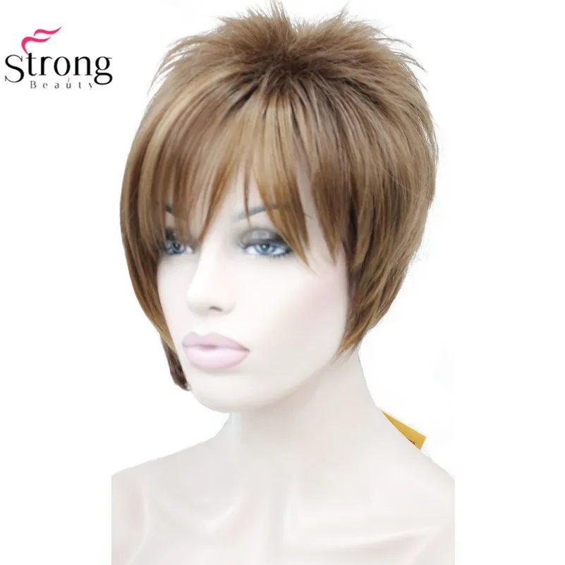 StrongBeauty-Perucas sintéticas para homens, penteado punk, cabelo curto liso, preto e vermelho