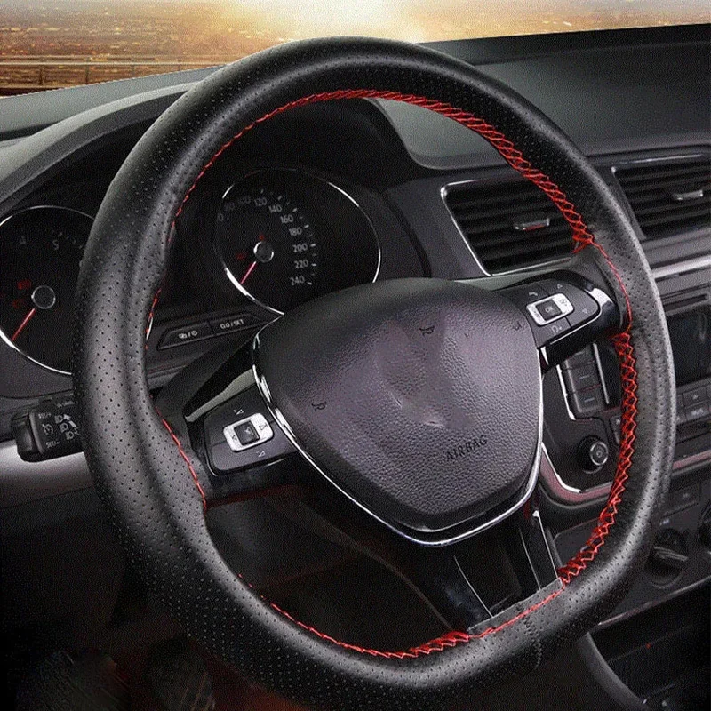 Artificial Leather Steering Wheel Cover Anti-Slip Braiding Cover 37cm-38cm Protector