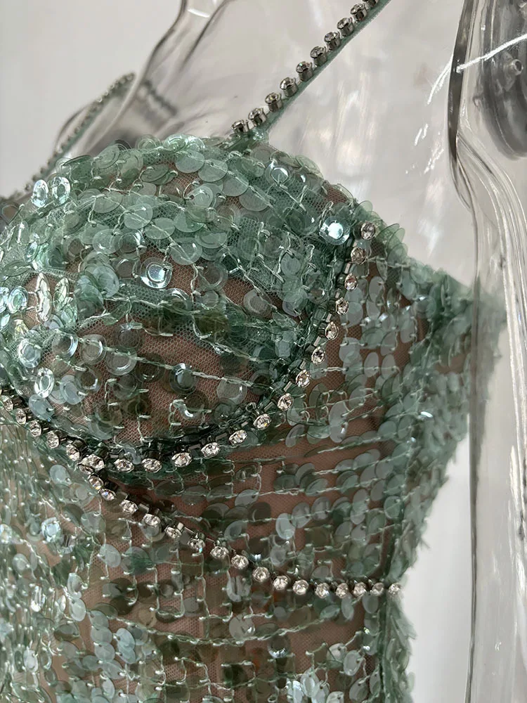 DEAT Heavy Industry Diamond Chain Pearl Suspender Dresses Women For Women 2024 Summer New Party Strap Dress Female 29L7707