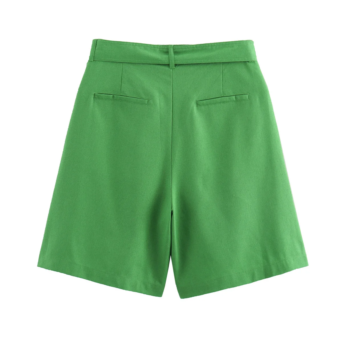 thumbnail image 1 of HH TRAF Conjunto de 2 piezas para mujer, sexy, con solapa y bolsillo, manga larga, color verde liso, chaqueta de traje sencilla y cinturón de moda con cremallera, minipantalones cortos para mujer, 1 of 5