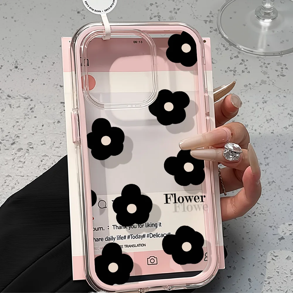 Elegant Black Flower Shockproof Phone Case - Soft Candy Cover