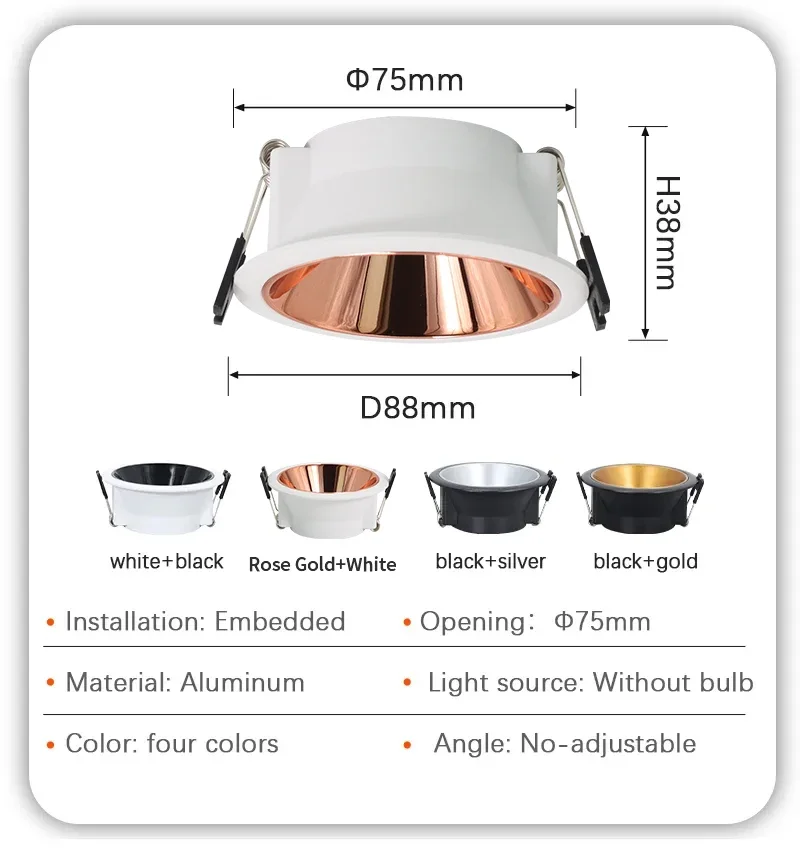 Description Picture 3 of itemWhite-Black Aluminium Recessed Mount Frame GU10/MR16 Lamp Holder Spot Lighting Lamp Holder Socket Fitting Spot Lighting Fixture