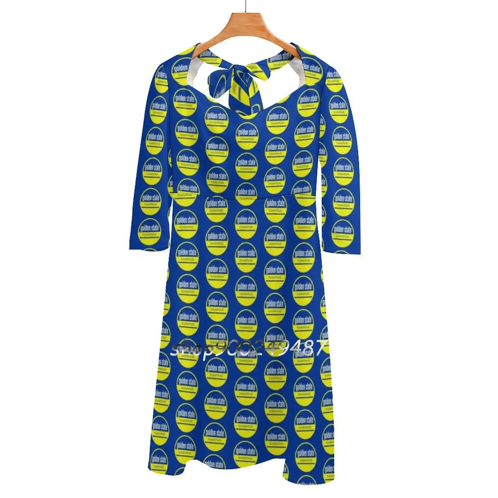 Abito Svasato Da Basket Abito Con Scollo Quadrato Elegante Abito Stampato Moda Femminile Warriors Basket Basket Logo Basket