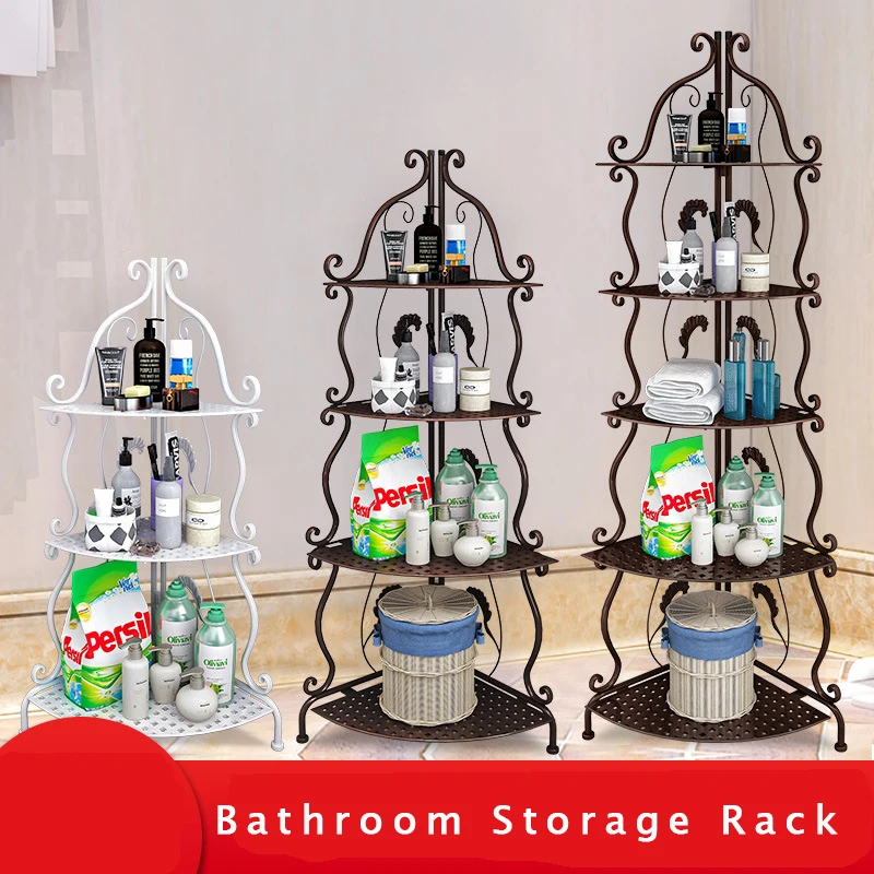 

Floor-standing Bathroom Shelves Corner Shower Storage Rack No Drill Triangle Holder With Hook for Kitchen Bath Accessories Set