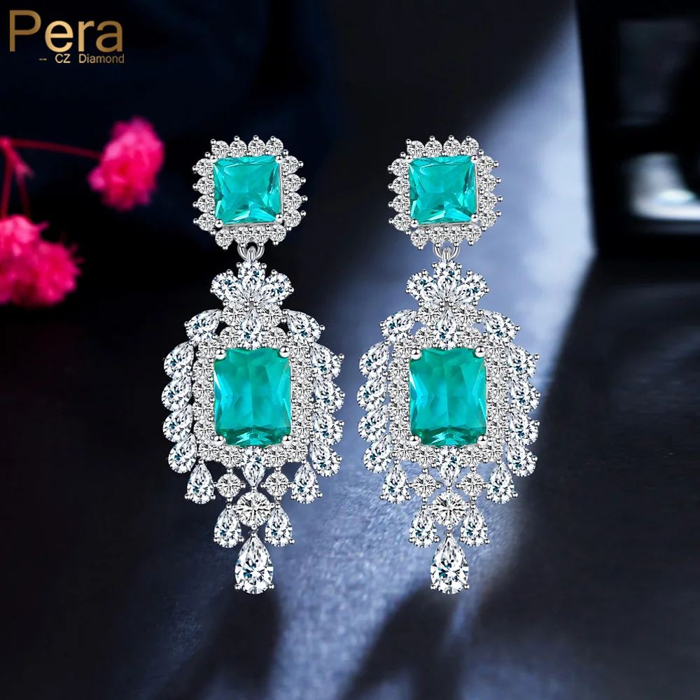 Pera High Quality Light Blue CZ Crystal Silver Color Long