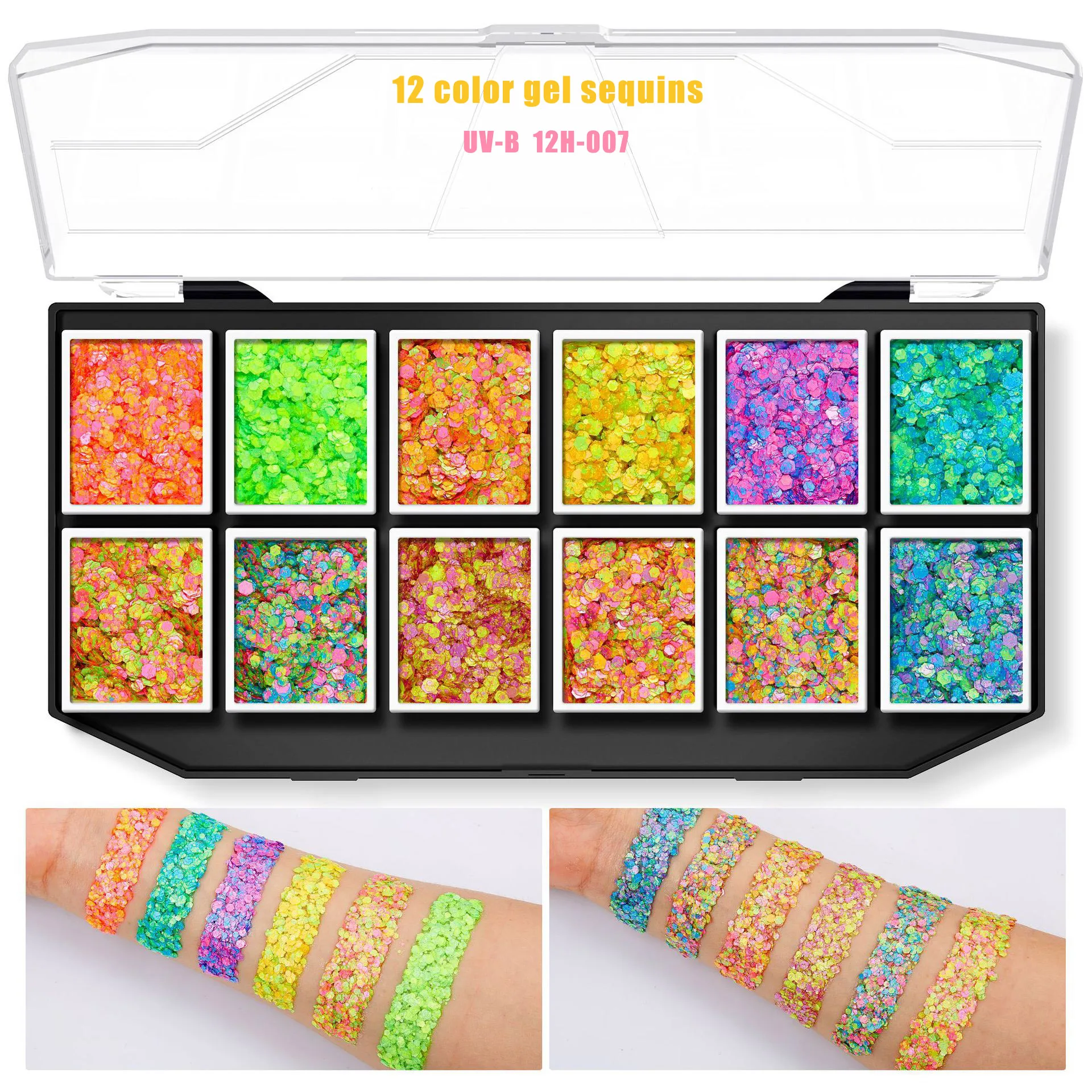 12 Color UV Luminous Holographic Glow Chunky Glitter Eyeshadow Palette Sequin Gel for Kid's Christmas Makeup 4