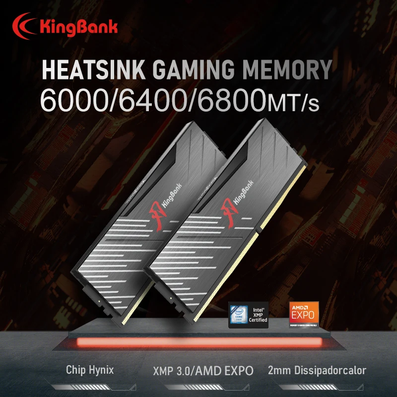 KingBank DDR5 16GB×2セット 6000MHz メモリー KINGBANK DDR5 Dark Heatsink UDIMM 6000MHz - 16G*2 - 金百达