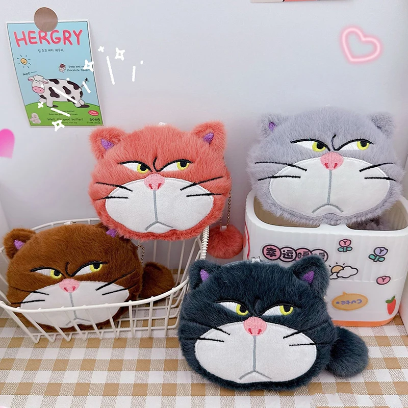 Cute Cartoon Cat Plush Coin Purse Keychain Earphone Storage Bag Backpack Hangings Ornament Gifts