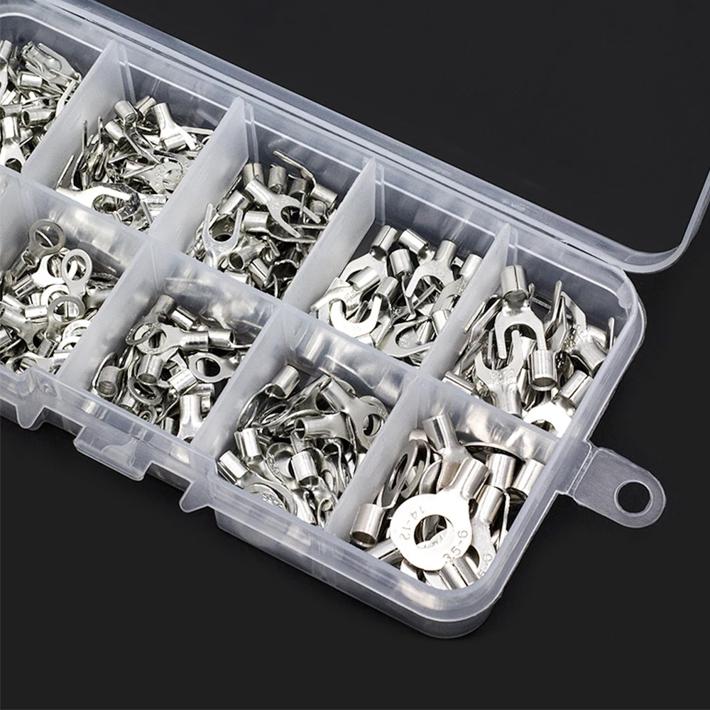 Copper Ring Fork Terminals Kit Non-Insulated Electrical O/Y Type Brass Terminal Assortment Set Cable Wire Connector Crimp Spade terminal connector