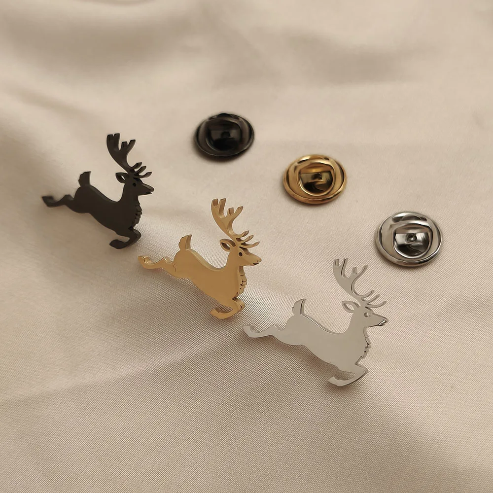 Original Weihnachts-Rentier-Brosche aus Edelstahl, modischer Rucksack-Anhänger, Anzug-Anstecknadel, Abzeichen-Geschenk für Freunde. – Detail 7