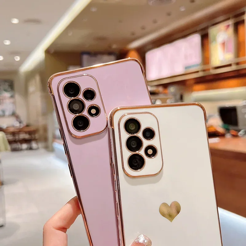 Electroplated Love Heart Shockproof Phone Case with Lens Protection