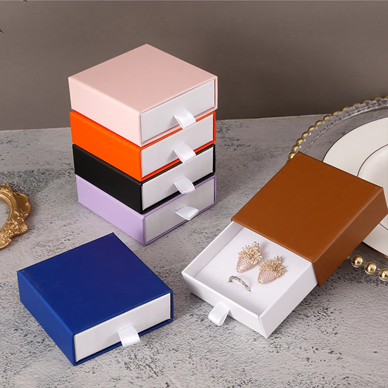 24pcs 9x9cm Paper Drawer Box with White Sponge Custom Multiple Colors Jewelry Box Necklace Earrings Ring Packaging Box Bulk