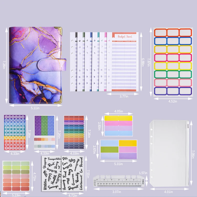 A6 Marmor Geld Budget Planer Binder mit Reißverschluss Umschläge Bargeld Umschläge, für Budgetierung Geld Organizer für Binder Notebook – Detail 2
