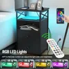 LED Nightstands with Wireless Charging Station, End Tables Set 2 with LED Lights, Bedside Table with Wooden Drawers, Black Night 4