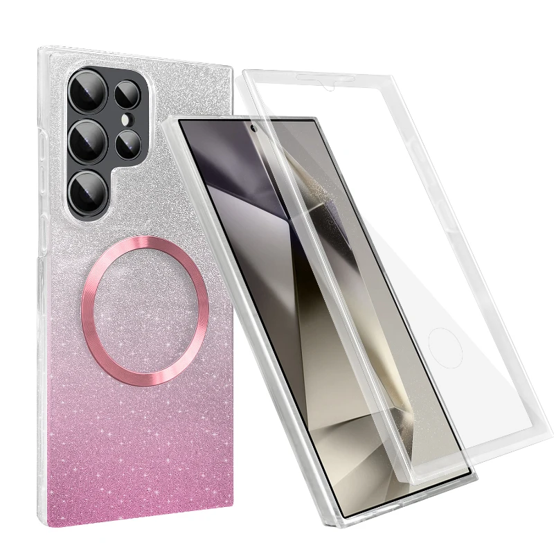 Magsafe Magnetic 360° Full Protection Gradient Glitter Phone Case with Front Film
