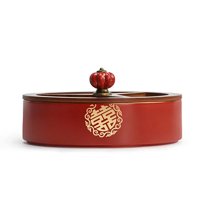 Round Ceramics Divided Serving Tray with Lids, Snack Fruit Tray, 4 Compartment, Round Storage, Lunch Food Organizer Box