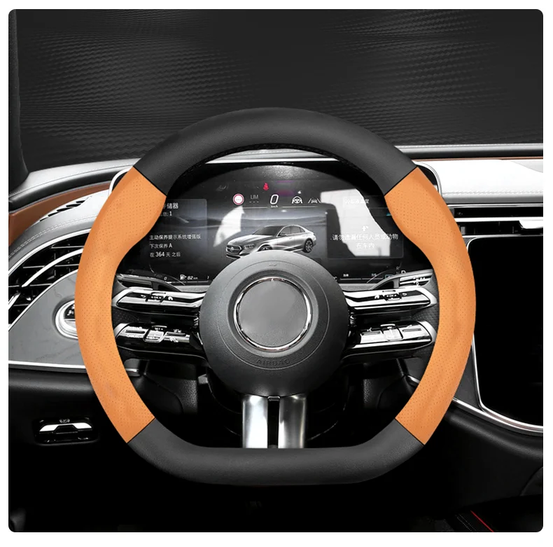 Maßgeschneidertes perforiertes echtes Leder, strukturiertes Lenkrad aus Kohlefaser, Sport-Autozubehör, atmungsaktiv, für Golf, BMW, Fiat – Detail 31