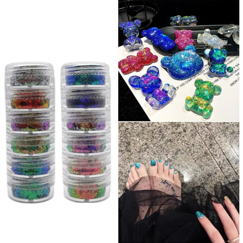 6 Pack Sparkling Sequins Mix Art 3D Mixed Shaped Sequins Gel Polish Sparkling Powder Charm Glitter Flakes