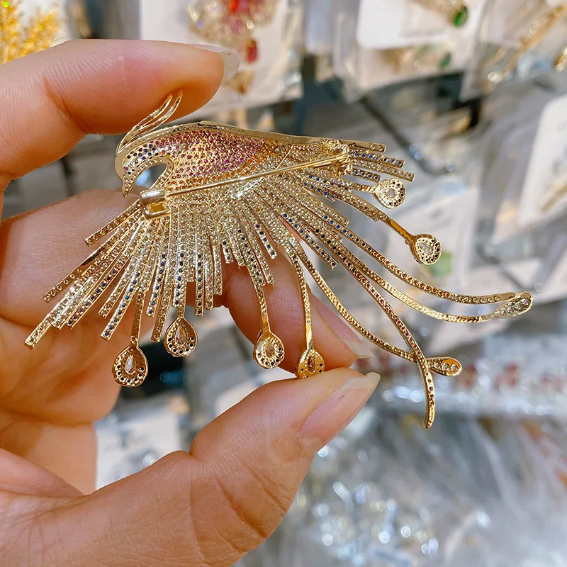 Bird of Good Fortune Luxury Phoenix Brooches Shining Micro-inlaid Zircon Pin Clothes Accessories High-grade Gifts Female Broche