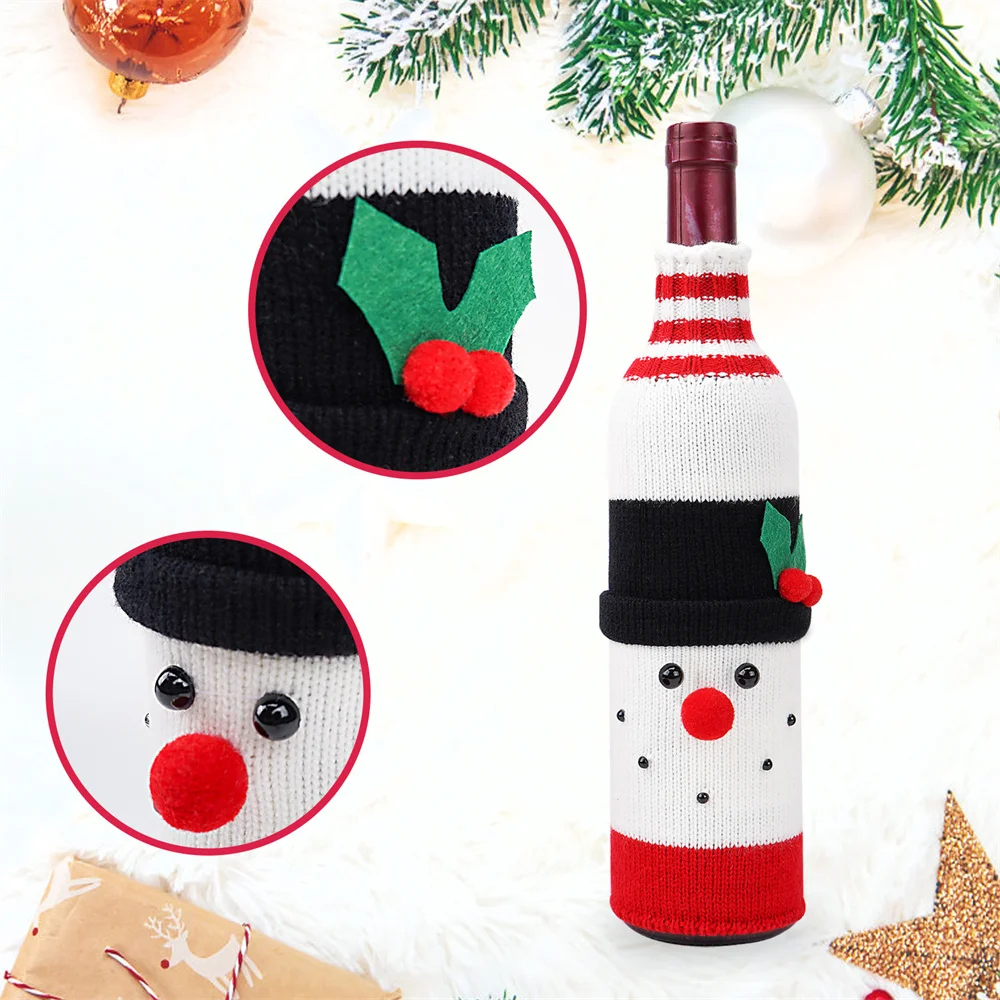 Wine Bottle Cover Christmas Snowman Wine Bottle Practical Woven Santa Claus Wine Bottle Cover Family Dining Table Bag Home Party Ornament wine bottle cover burlap wine bags