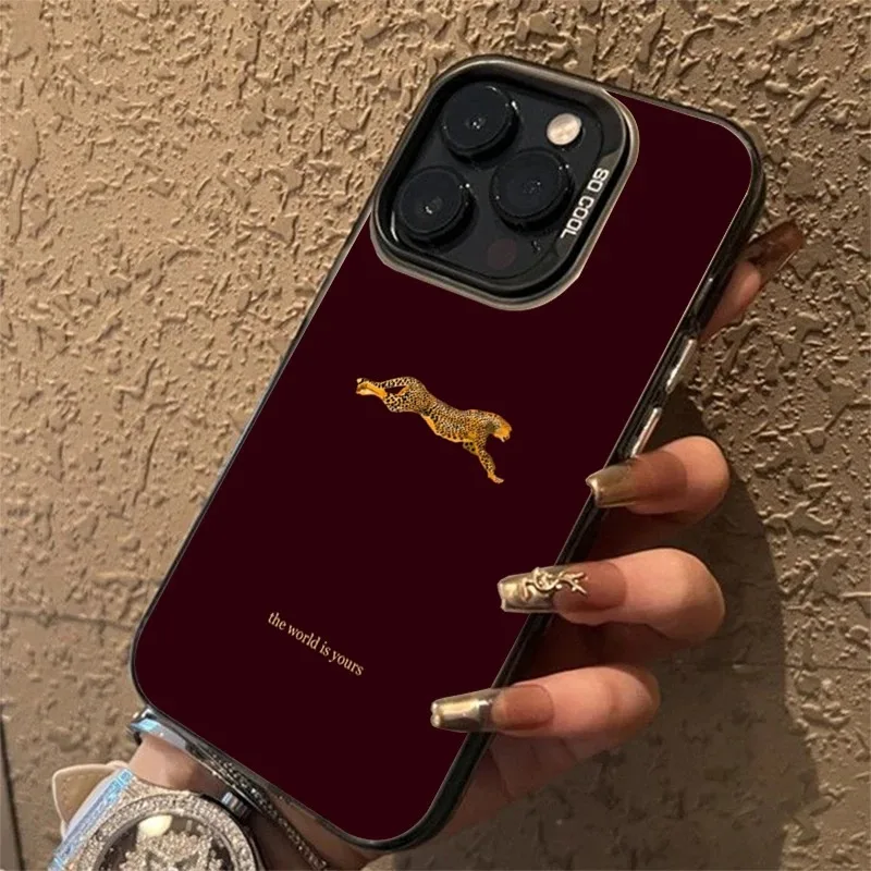 รูปสินค้า เคส iPhone ลายเสือดาวสีแดงไวน์ ป้องกันกระแทก