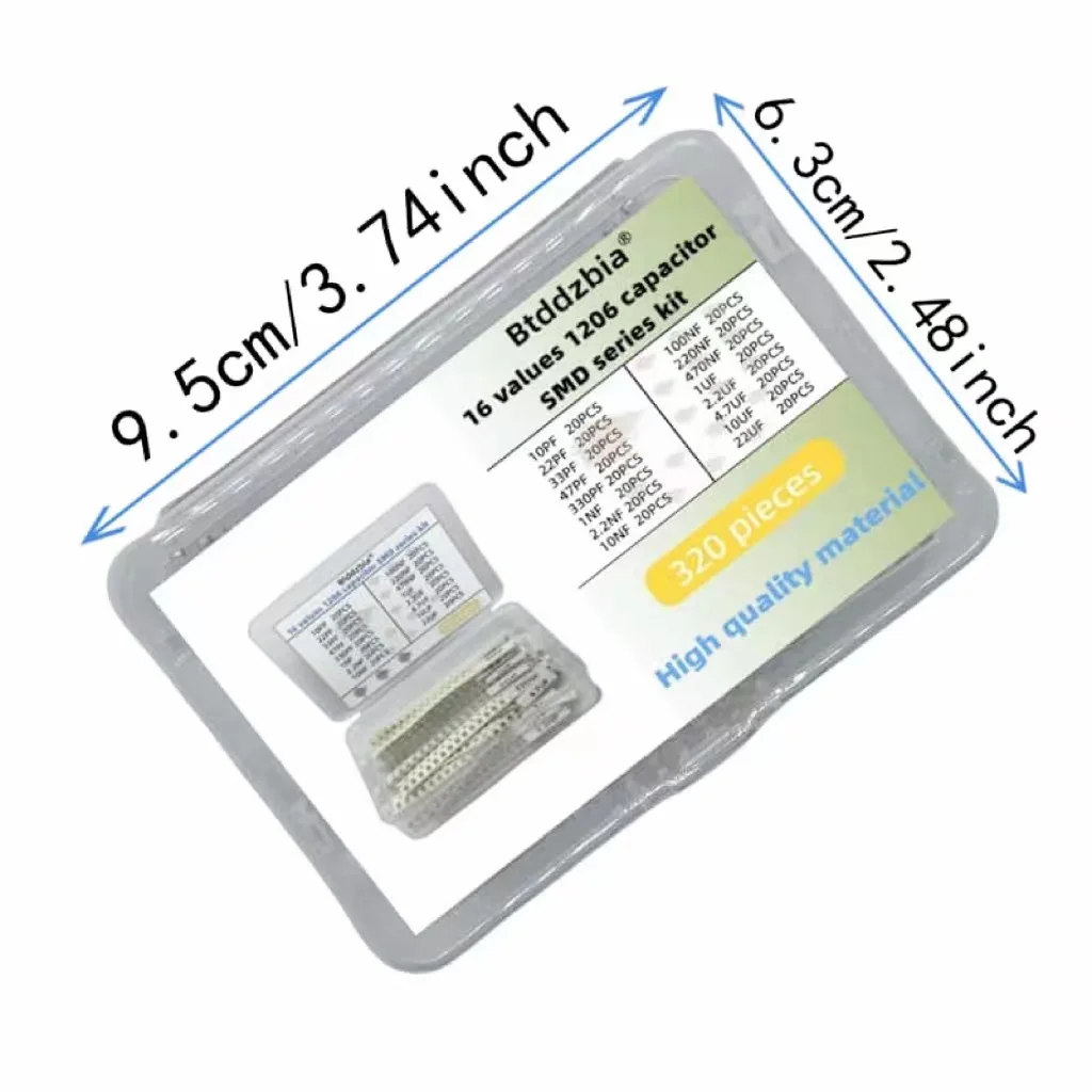 320 Piece 1206 SMD Capacitor Kit 16 values 10pF to 22uF Various capacitor banks Industrial SMD Capacitor Elements