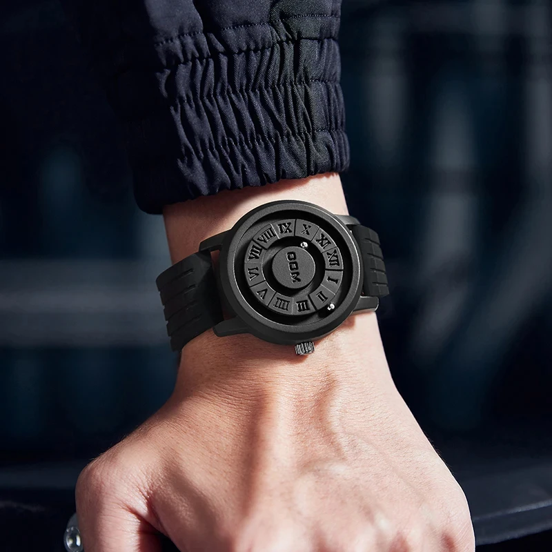 DOM Trendy Concept New Personality Men's Watch Creative Rolling Pointer Magnetic Waterproof Men's Fashion  Silicone watch strap