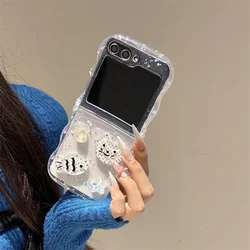 Glitter 3D Starfish Epoxy Phone Case with Wave Frame Border - Shockproof Clear Cover for Samsung Zflip6 (Clear White)