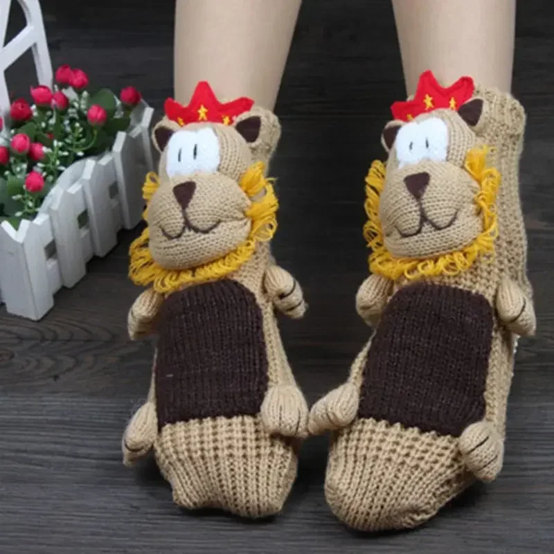 Winter Thick Woolen Socks Thicken Warm Socks Slippers Women Non-slip Foot Warmer Snow Funny Cute Cartoon Animals Prints Socks 3D