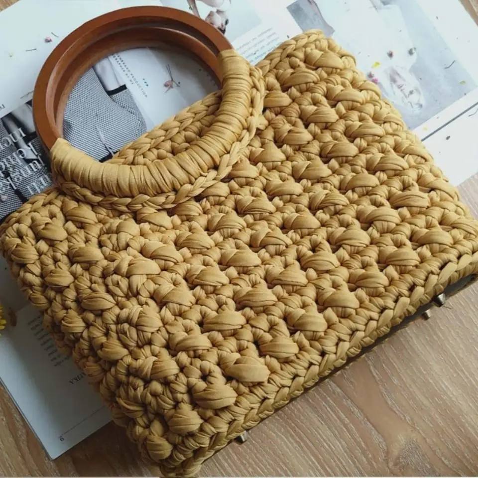 New Women's Bag Single Crossbody Bags Cloth Crochet Woven Tote Women Shoulder Bags Ladies Casual Shopping Basket Bags Designer