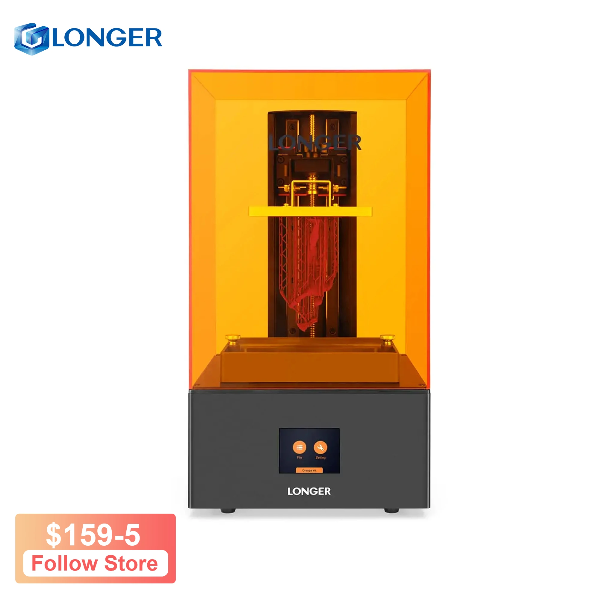 

Longer Orange 4K Photocuring 3D Printers Resin Printer with 5.5" 4K Monochrome Screen, Parallel LED Lighting, 4.72"x2.68"x7.48"