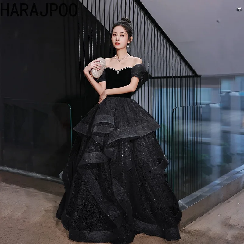 

Женское вечернее платье на одно плечо Harajpoo, черное элегантное длинное вечернее платье знаменитости для банкета, 2024
