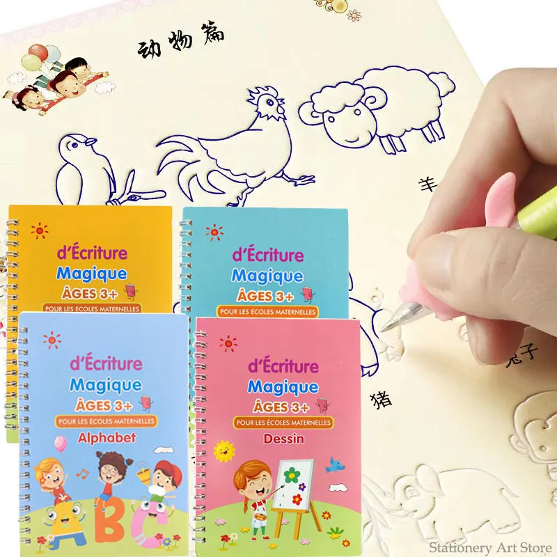 French Free shipping Copybook Montessori New Spanish 3D Reusable Calligraphy Magic Book Children's For Handwriting Writing Gifts reusable magic water writing cloth book calligraphy brush copybook set beginner student chinese calligraphy water writing cloth