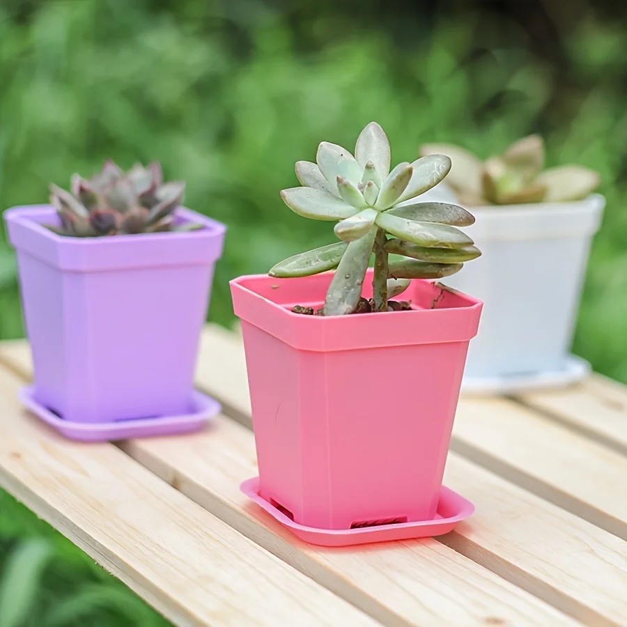 Plastic Square Flower Pot 10pcs 7x7cm with Cover Garden Balcony Home decoration Office Desktop