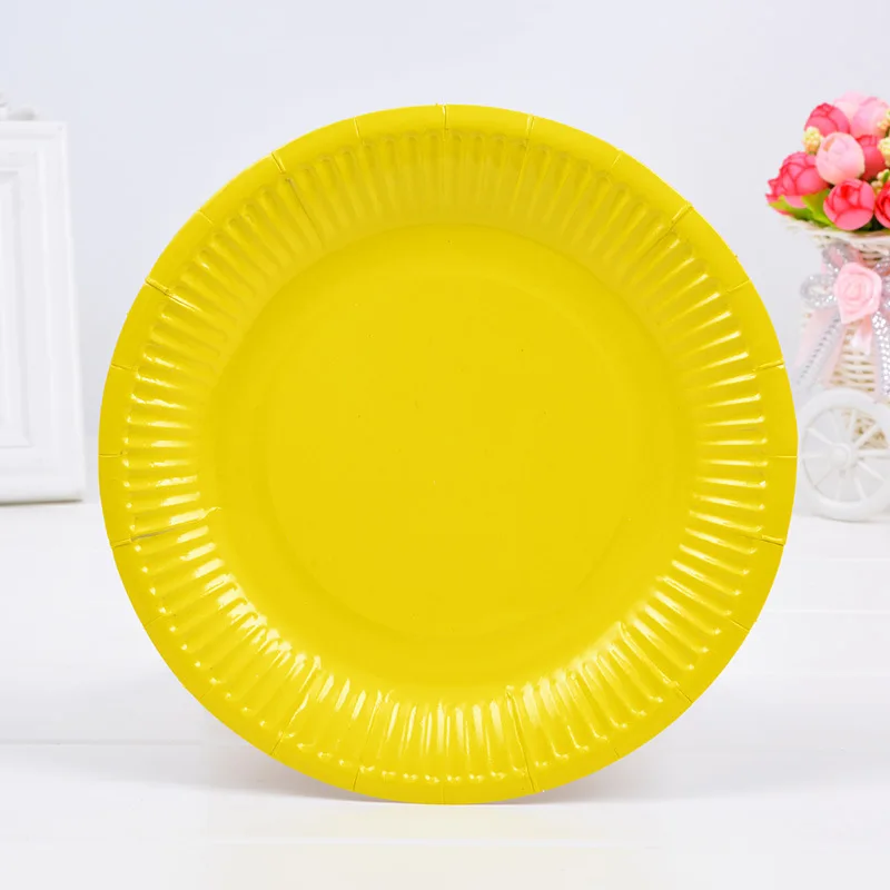 Description Picture 5 of item7inch Solid Paper Plates Theme Birthday Decorations Party Disposable Tableware Paper Napkins Cups Plates Tablecloths Straw
