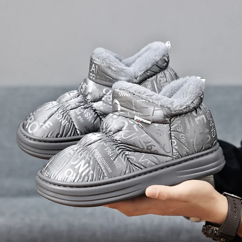 

2023 Winter Snow Boots Men Warm Plush Ankle Shoes Waterproof Botas Hombre Long Fur Slip On Casual Homre Cotton Slippers