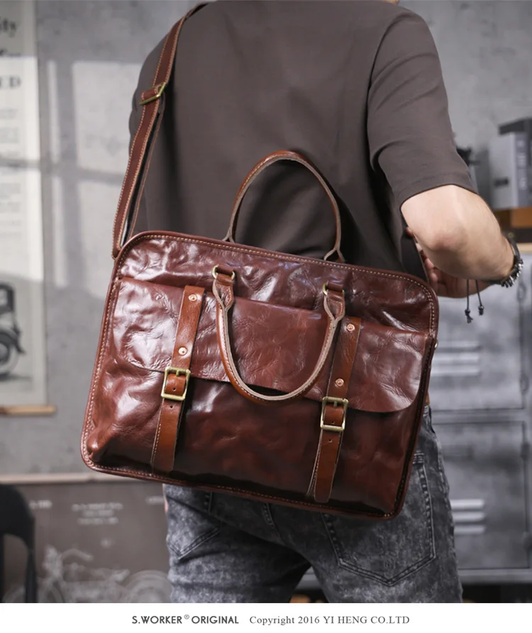 PNDME Modedesigner handgemachte pflanzlich gegerbte Rindsleder Männer Frauen Aktentasche Business echtes Luxus Leder Laptop Handtasche – Detail 5