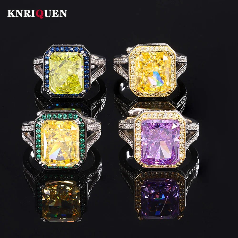 

Charms Iced Cut 10*12MM Topaz Amethyst Tourmaline Rings High Carbon Diamond Wedding Ring for Women Cocktail Party Fine Jewelry