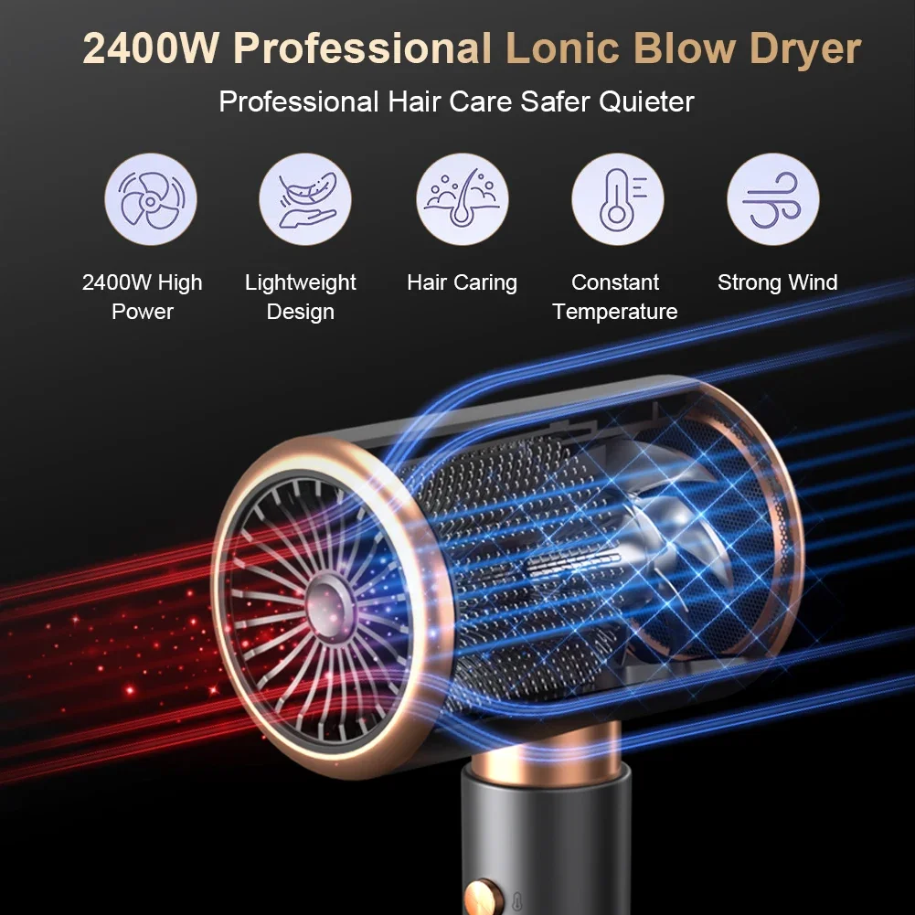 Negative Ion Blow Dryer 3rd Gear Professional Hair Dryer with Hot Cold Wind Air Brush Function Strong Power Salon Tool
