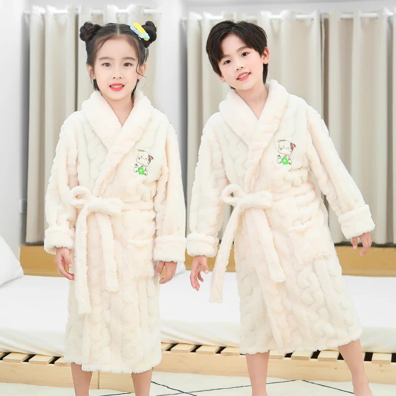 Winter Big Boys Bath Robes Flannel Cartoon Thicken Bathrobe for Kids Fashion Children Warrm Nightwear Girls Princess Homewear