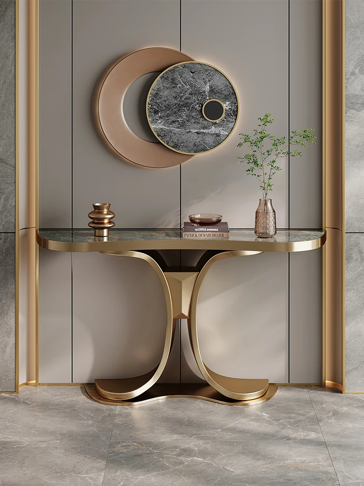 

Light luxury rock slab against the wall stainless steel entrance table
