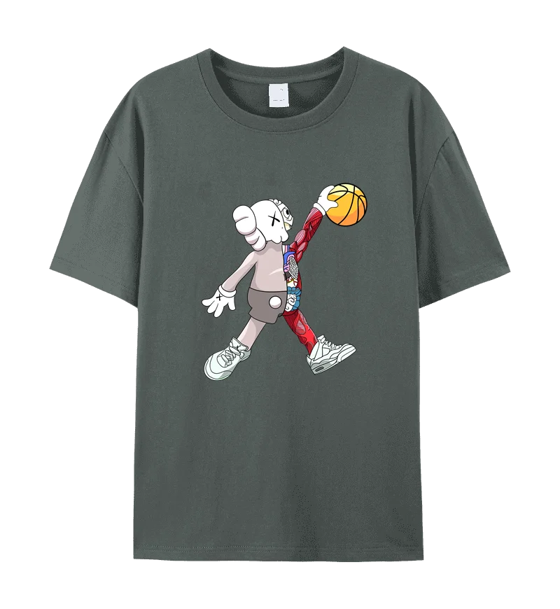 

Men's 230g heavyweight 100% pure cotton fun cartoon printed short sleeved men's and women's summer loose and versatile top