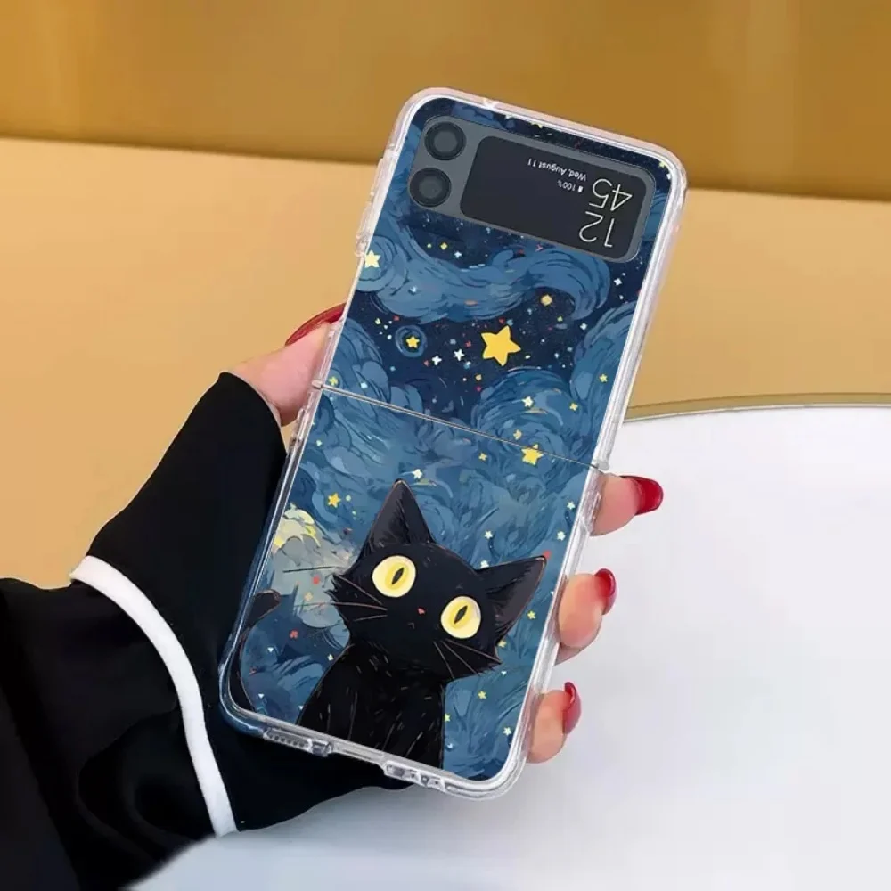 Artistic Black Cat Starry Night Clear Hard Case Cover