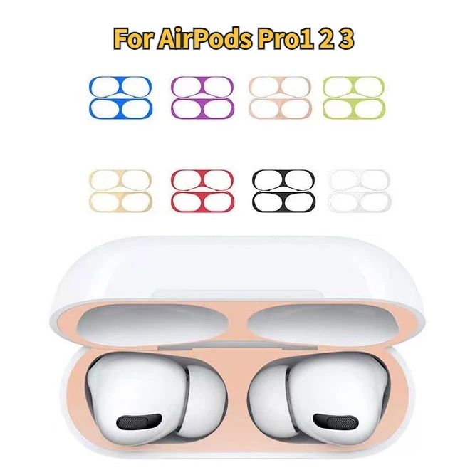 

For Air pods pro 2 skin Protective Sticker For Apple AirPods 1 2 3 Pro Metal Dust Guard Sticker Earphone Charging Box Case