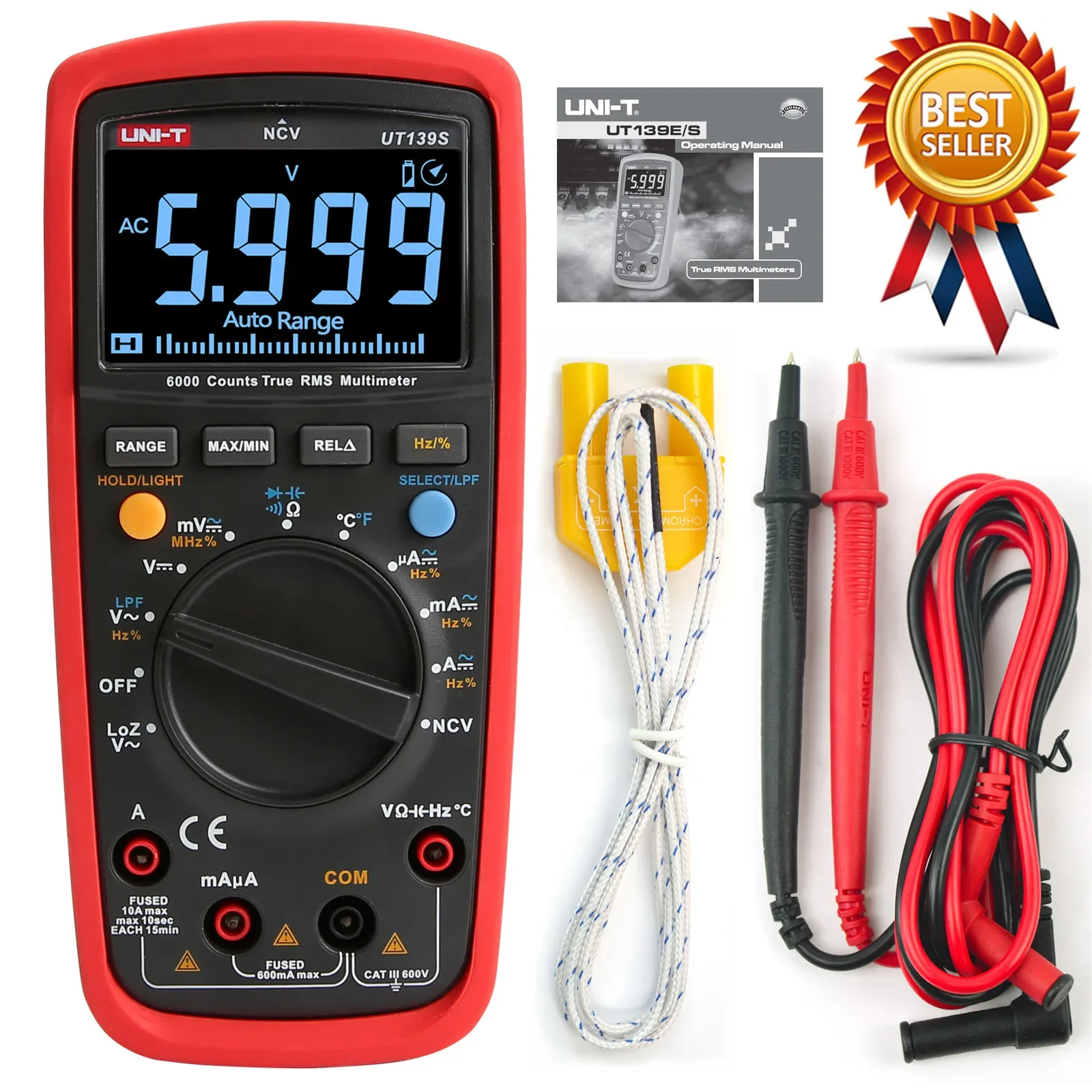 

UNI-T UT139S True RMS Digital Multimeter, LPF (Low Pass Filter)/Loz (Low Input Impedance) fungsi/Uji Suhu Ebtn Display